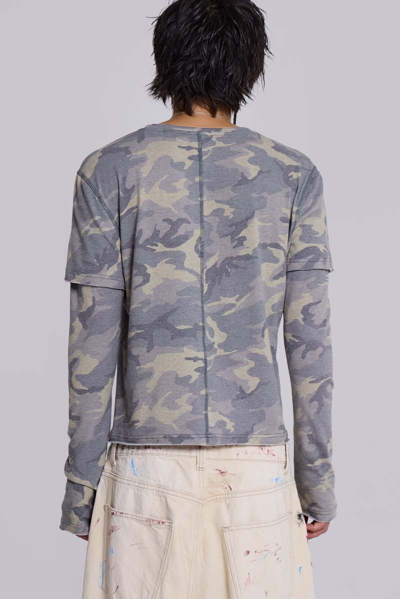 Jaded London Guerilla Double Layer Long Sleeve T Shirt Camo