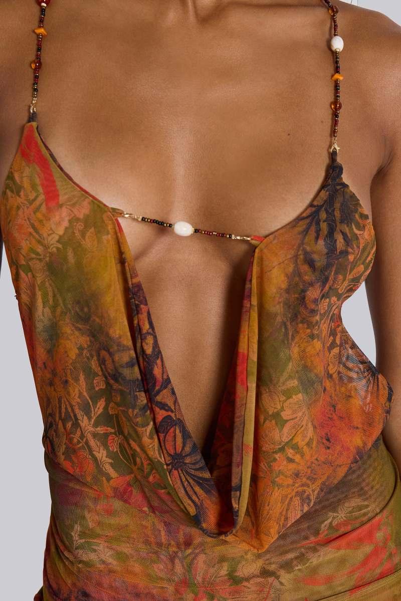 jaded london Hina Backless Mini Dress With Beaded Trims Multi