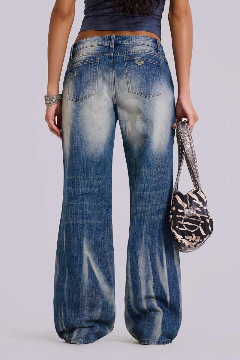 Jaded London Hunter Loose Straight Leg Jeans In Blue Wash Blue