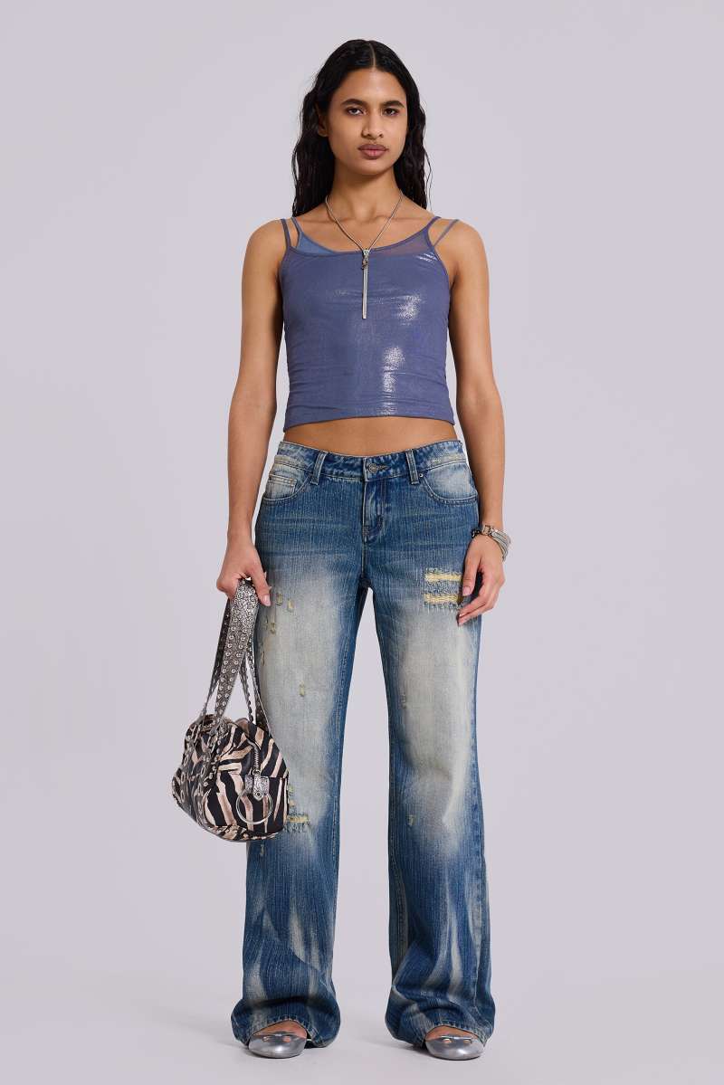 Jaded London Hunter Loose Straight Leg Jeans In Blue Wash Blue