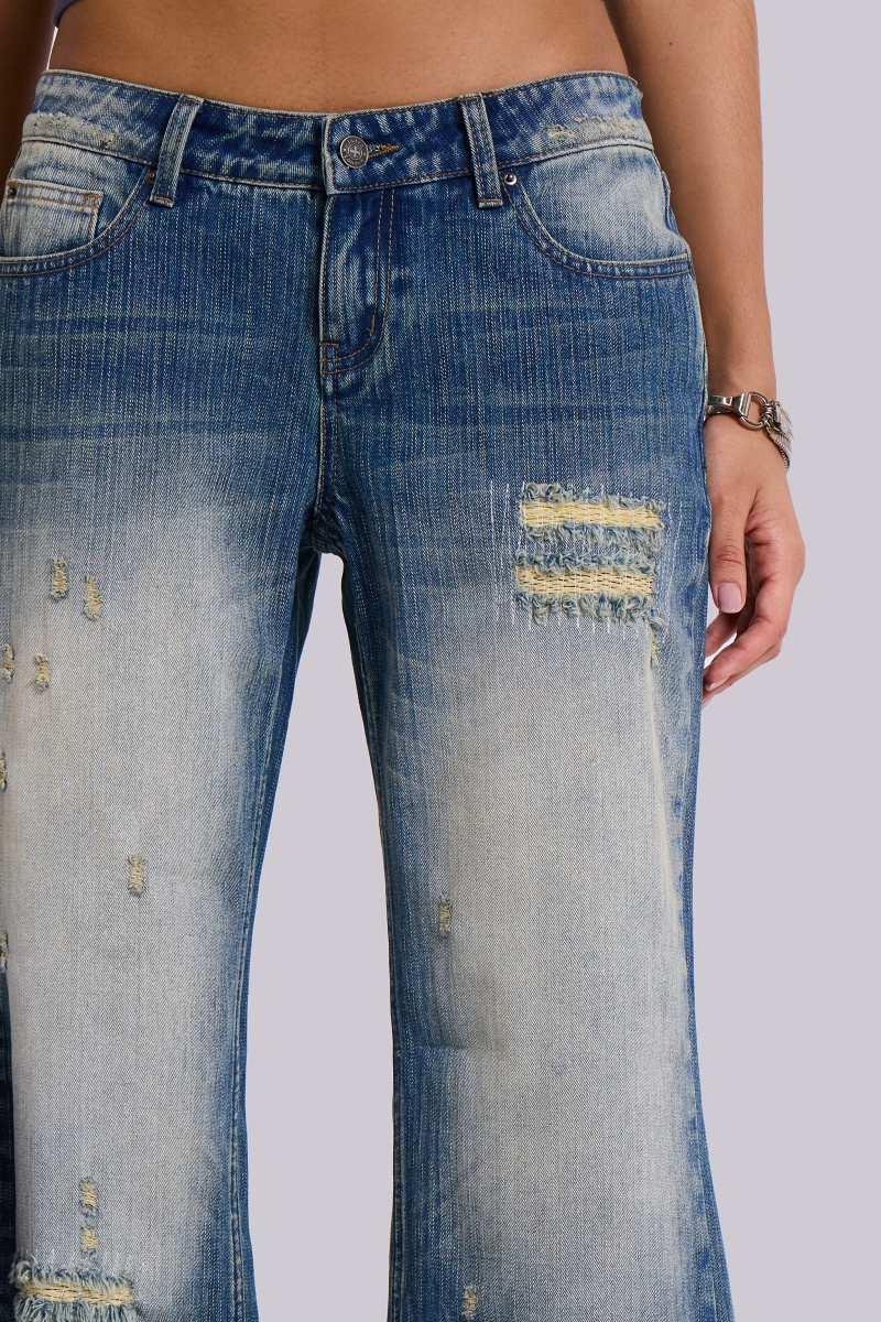 Jaded London Hunter Loose Straight Leg Jeans In Blue Wash Blue
