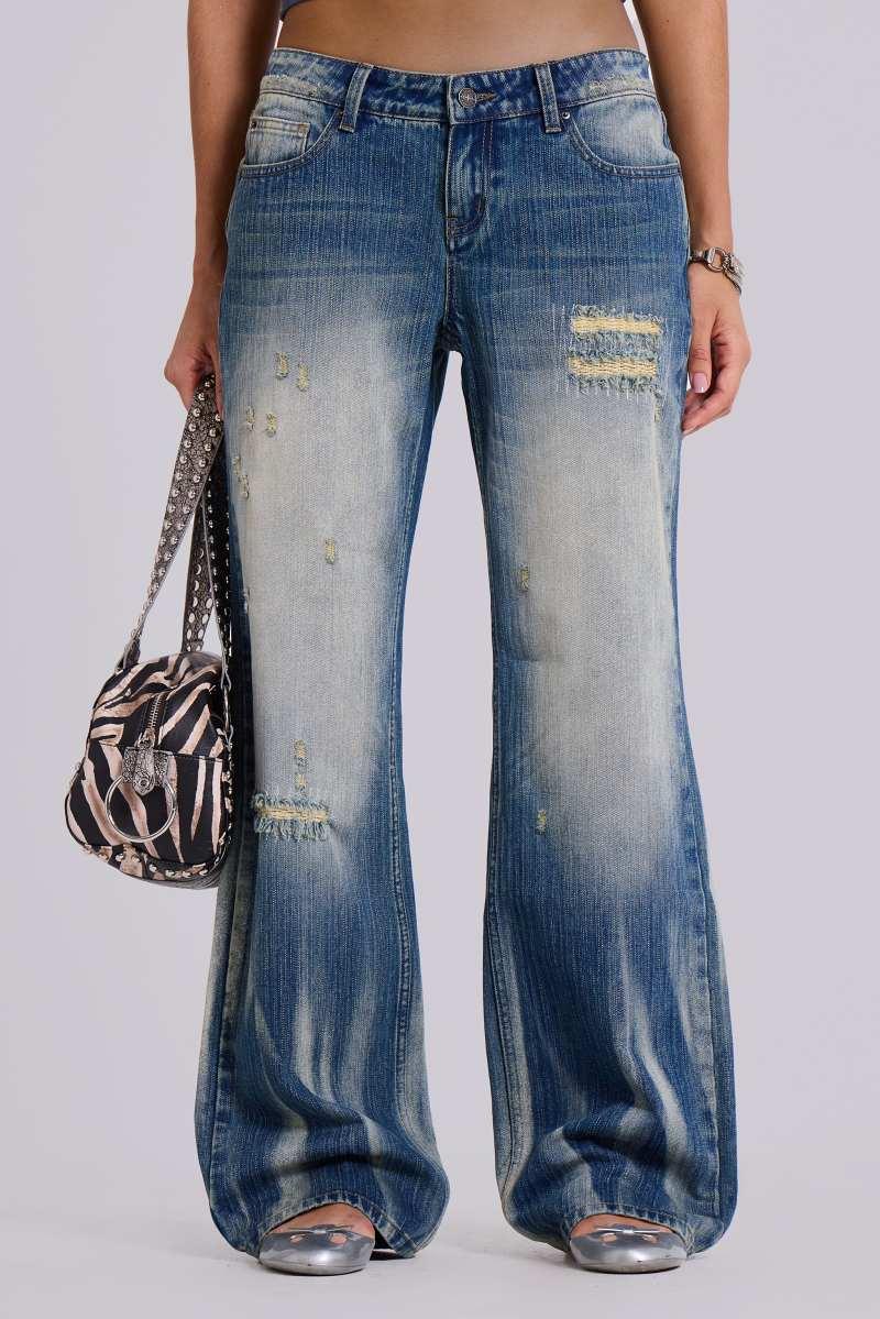 jaded london Hunter Loose Straight Leg Jeans in Blue Wash Blue