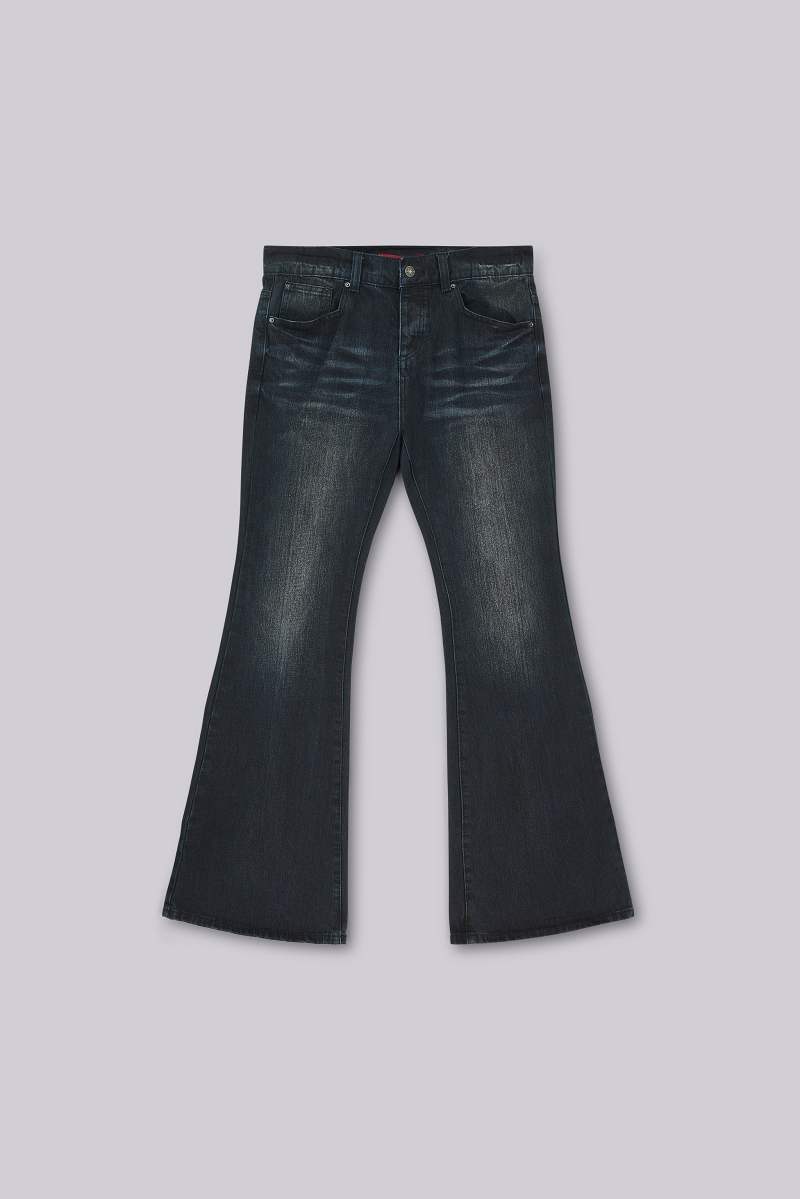 jaded london Indigo Creased Drift Flared Jeans Blue