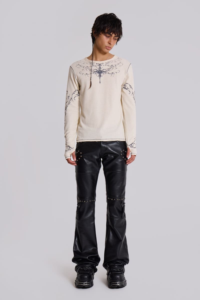 Jaded London Ines Waffle White Long Sleeve Top White