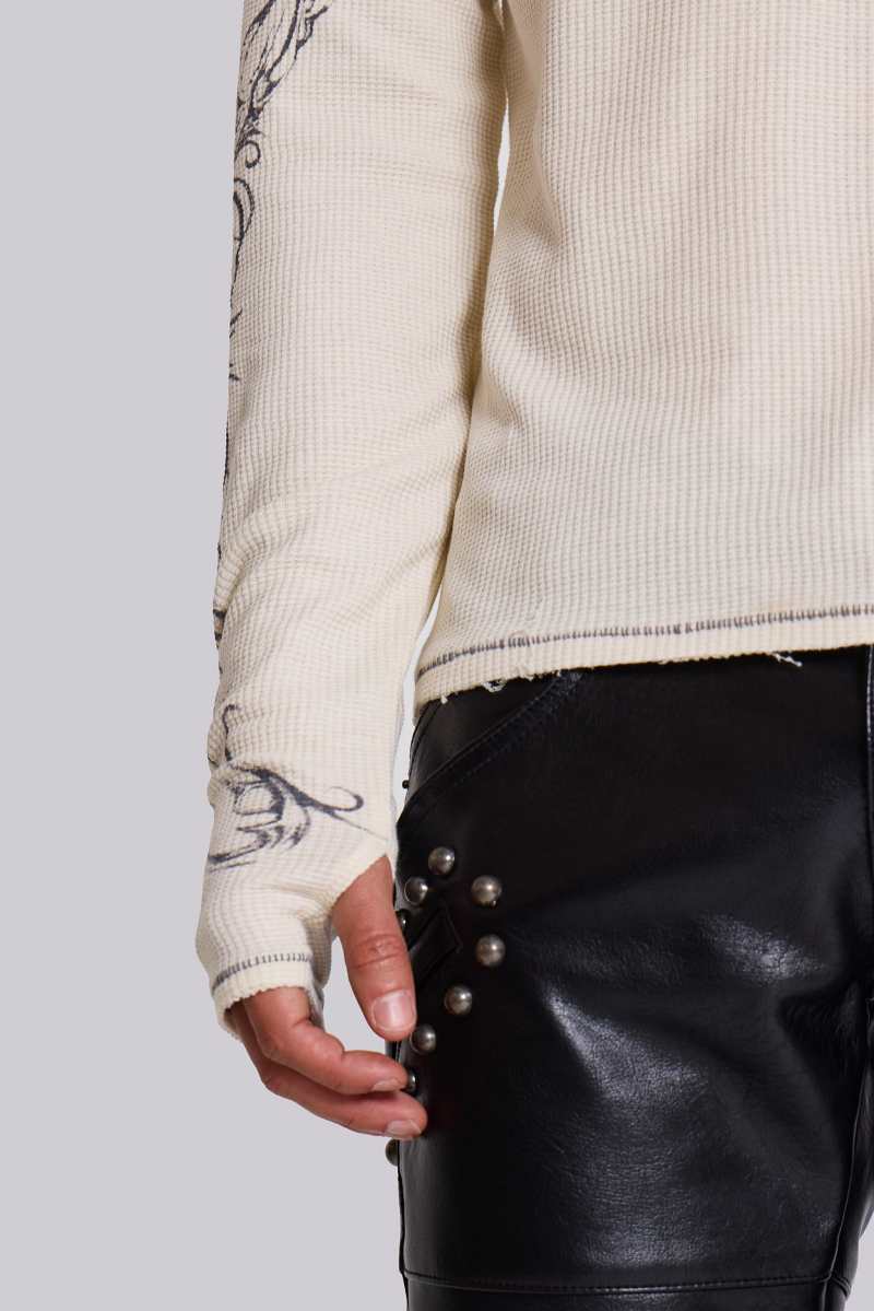 Jaded London Ines Waffle White Long Sleeve Top White