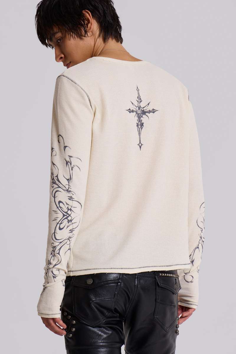 Jaded London Ines Waffle White Long Sleeve Top White