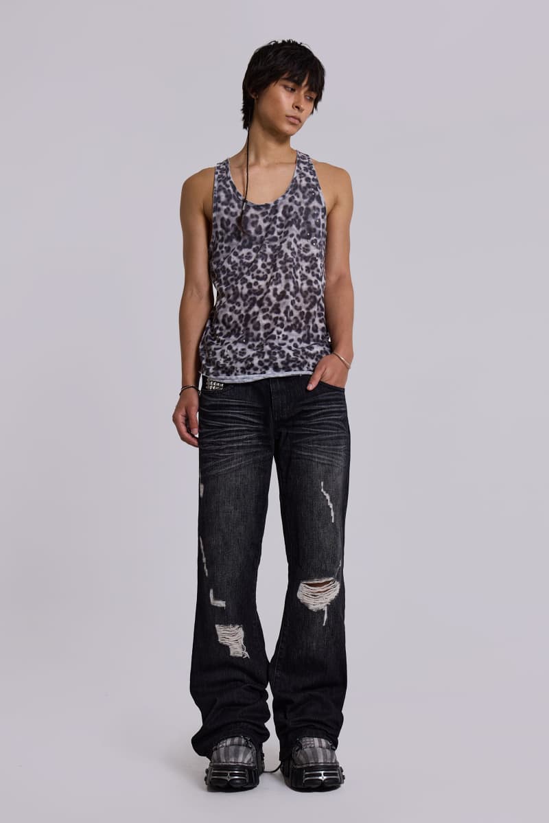 Jaded London Airbrush Leopard Vest Grey Leopard