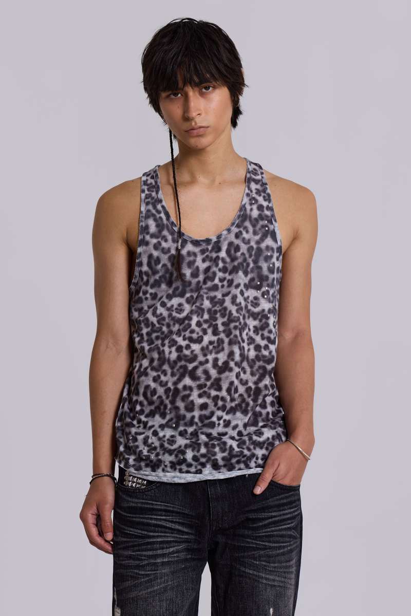 jaded london Airbrush Leopard Vest Grey Leopard