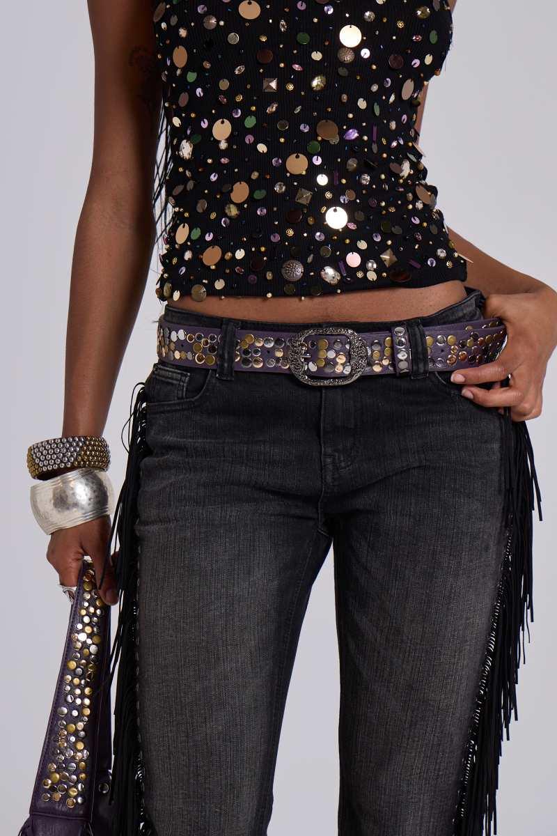 Jaded London Amethyst Studded Belt Purple