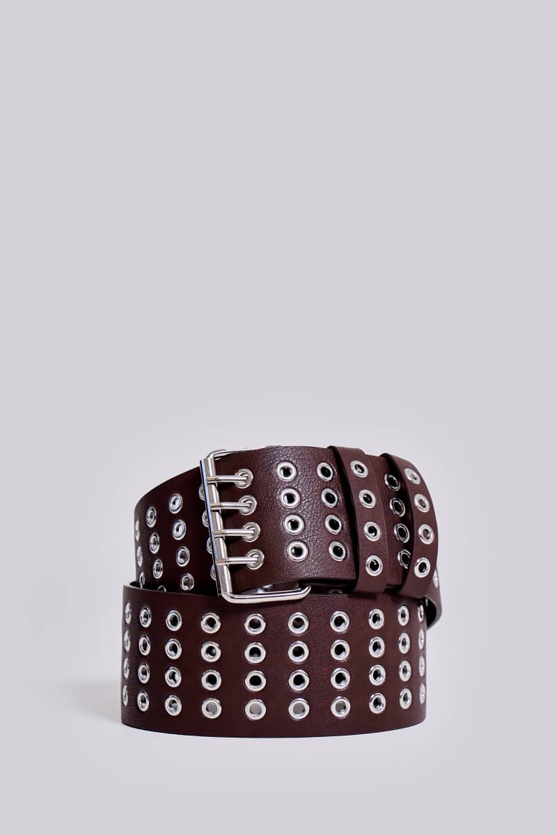 Jaded London Ara Wide Eyelet Leather Belt Brown