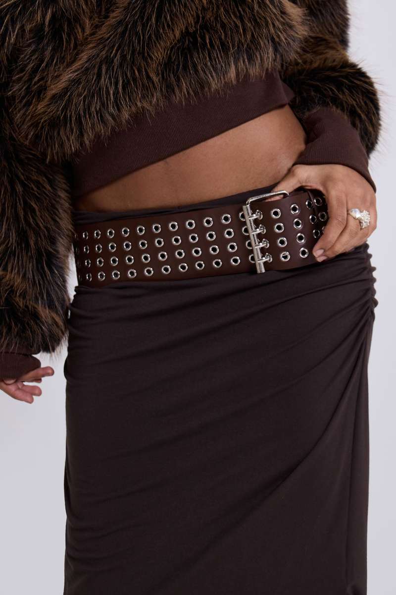 Jaded London Ara Wide Eyelet Leather Belt Brown