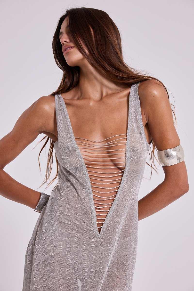 Jaded London Astra Maxi Dress Silver