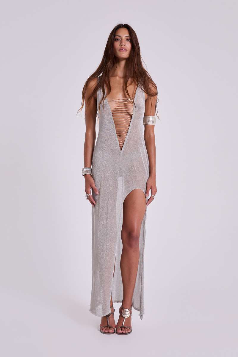 Jaded London Astra Maxi Dress Silver