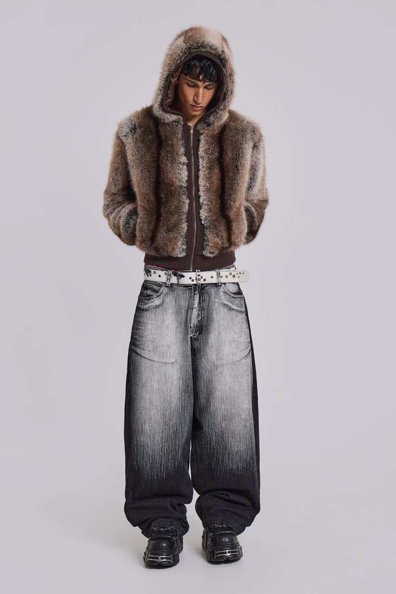 Jaded London Bear Faux Fur Hooded Jacket Brown