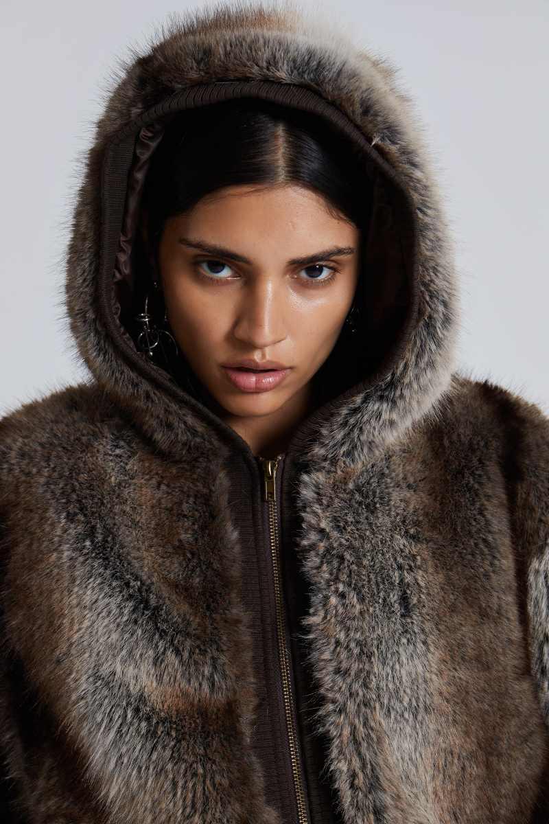 Jaded London Bear Faux Fur Hooded Jacket Brown
