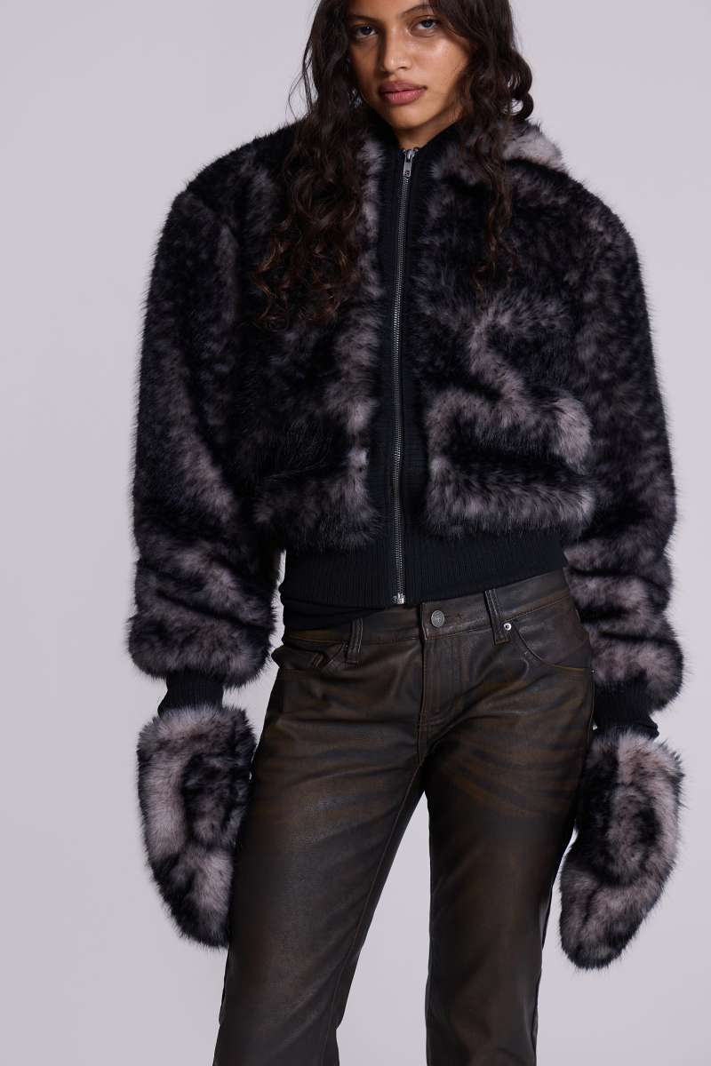 jaded london Biome Faux Fur Mittens Deer Print