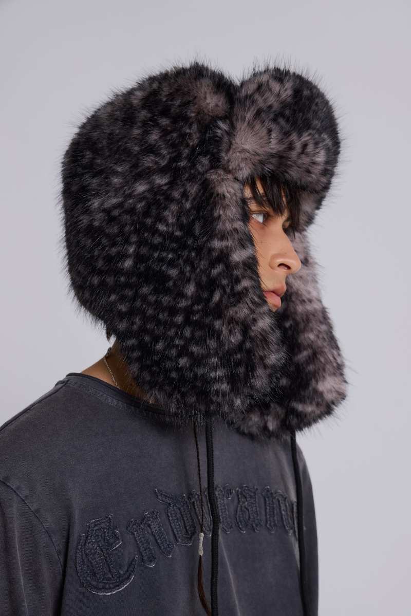 jaded london Biome Faux Fur Trapper Hat Print