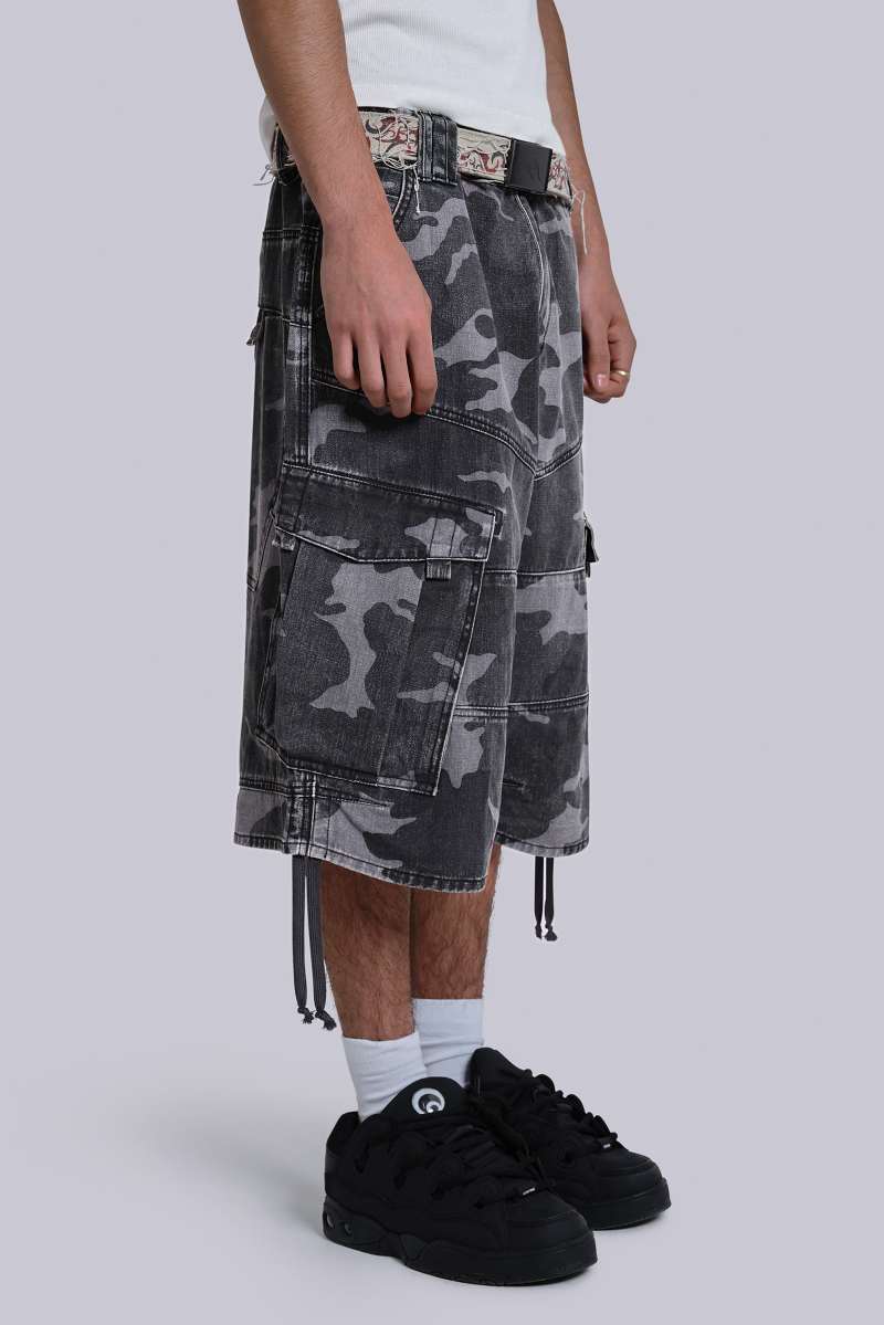 Jaded London Black Cadet Camo Baggy Shorts Camo