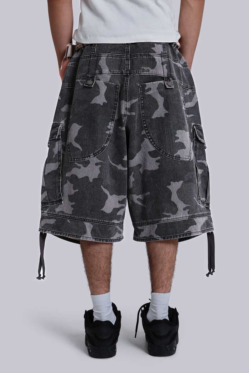 Jaded London Black Cadet Camo Baggy Shorts Camo
