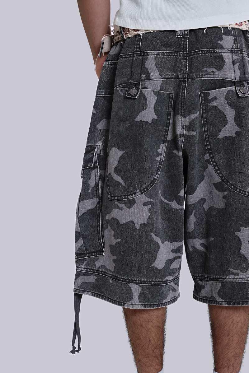 Jaded London Black Cadet Camo Baggy Shorts Camo