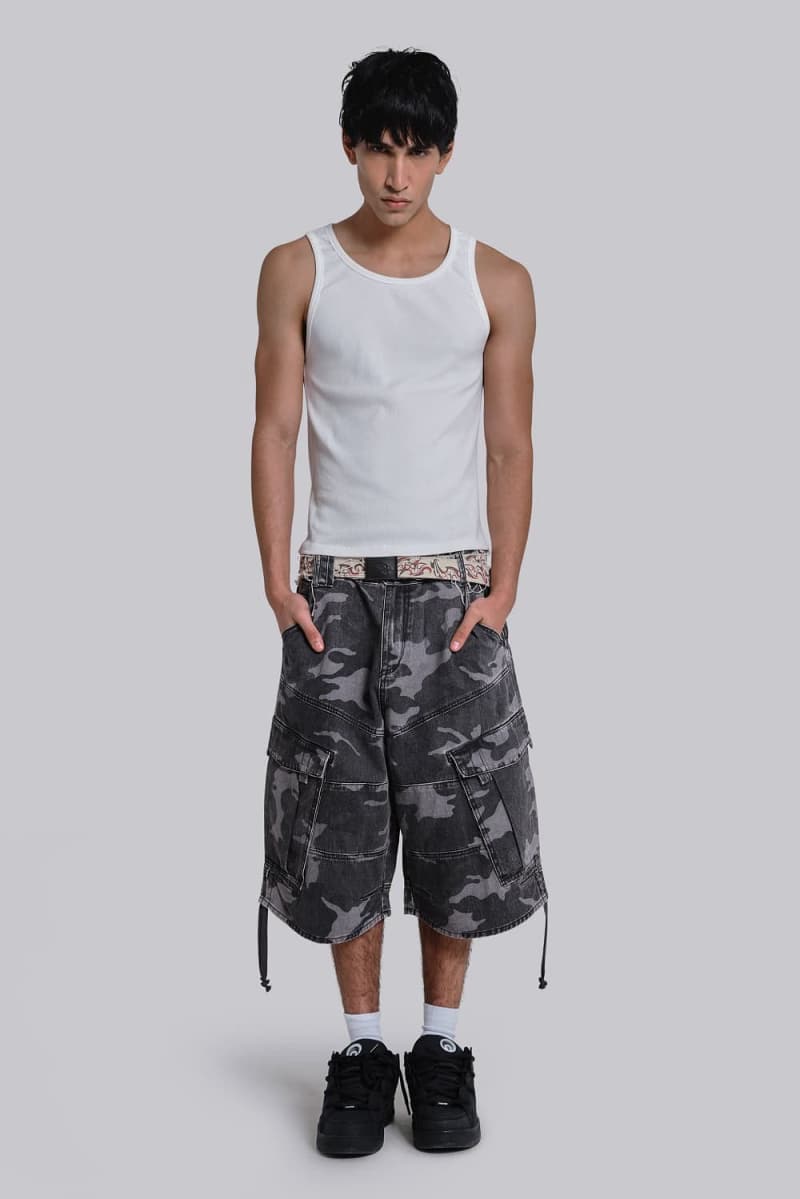 jaded london Black Cadet Camo Baggy Shorts Camo