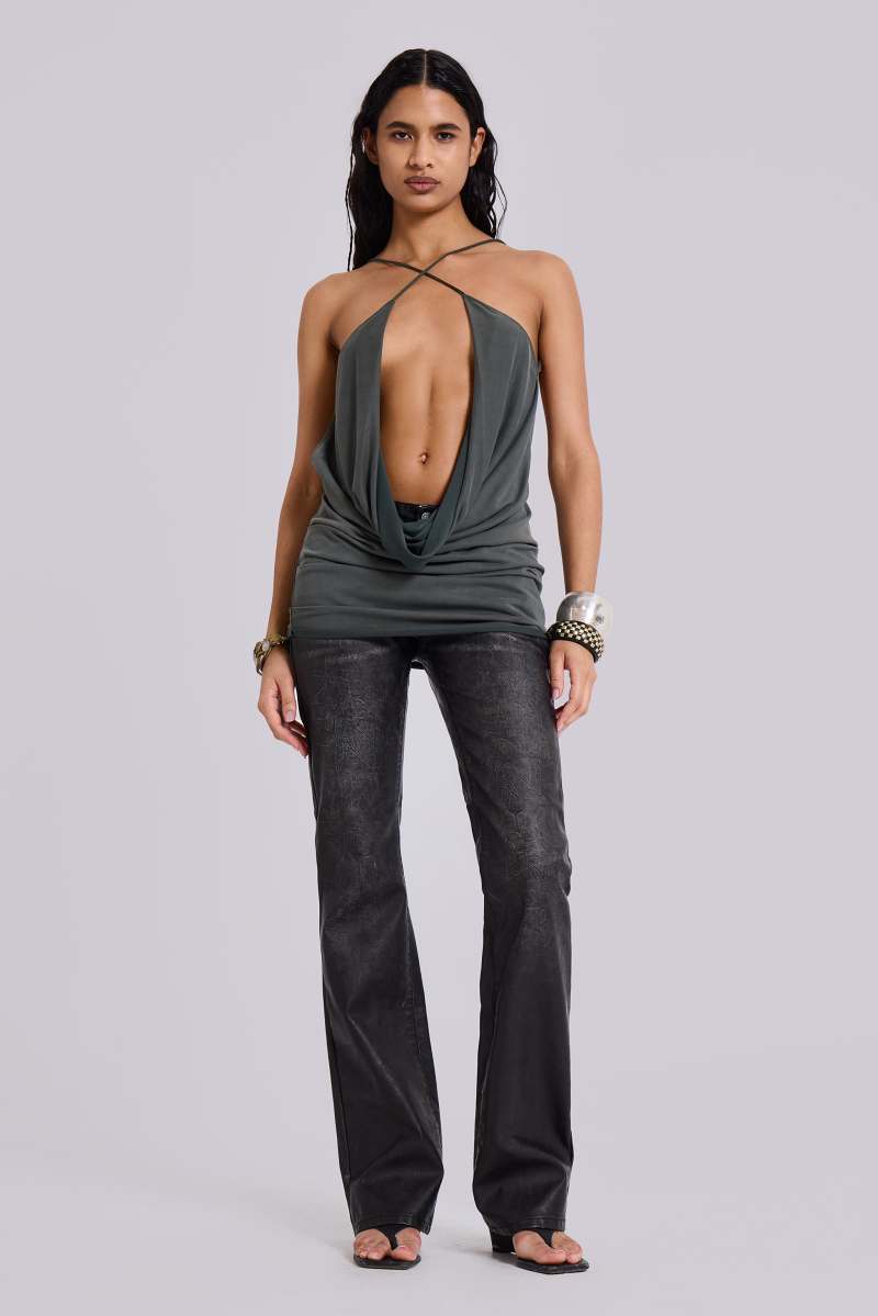 Jaded London Black Cooper PU Bootcut Jeans Black