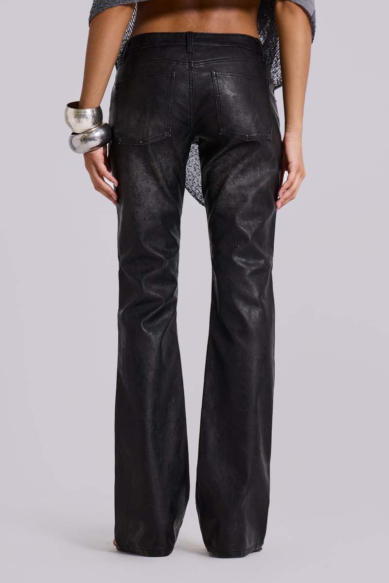 Jaded London Black Cooper PU Bootcut Jeans Black