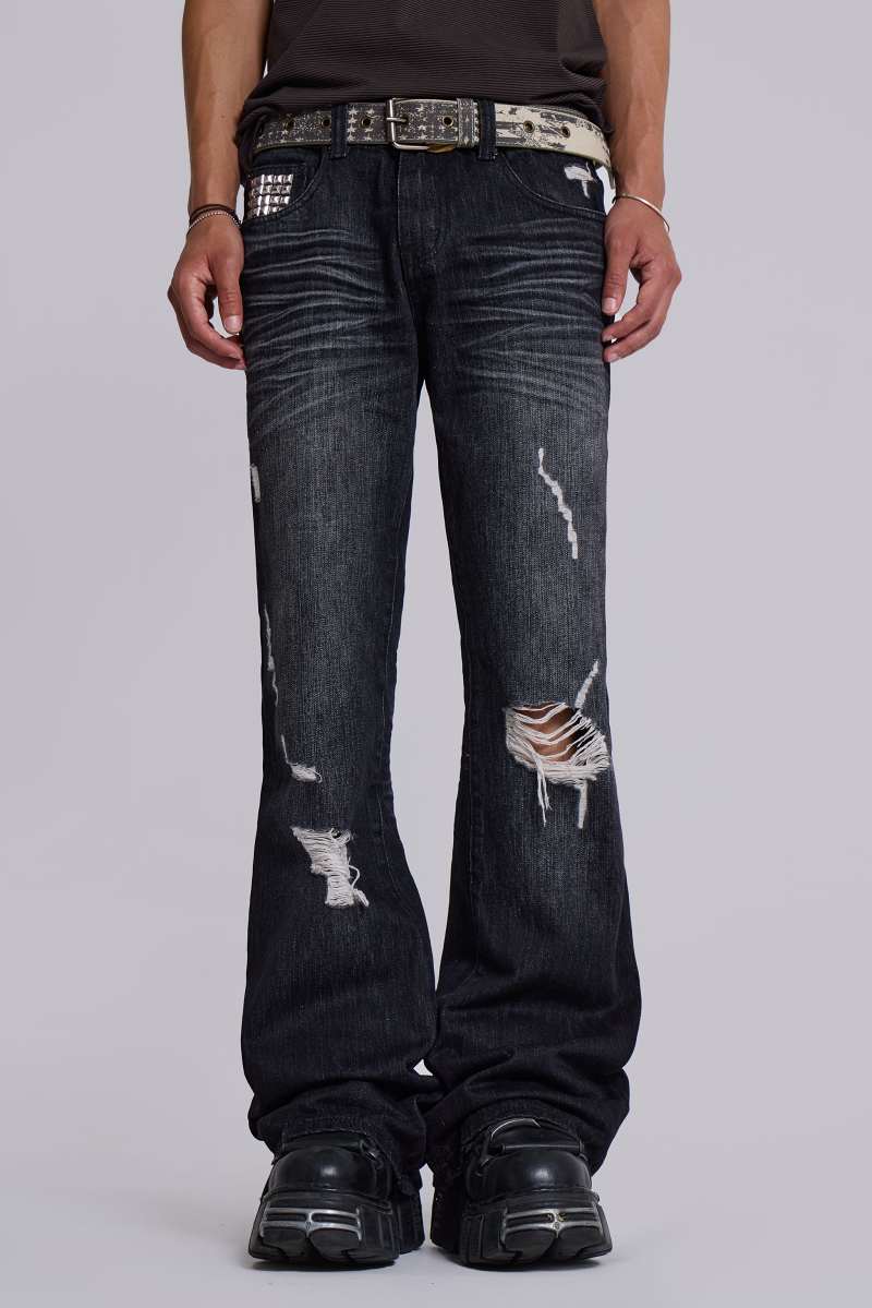 Jaded London Black Cross Stud Drift Jeans Black