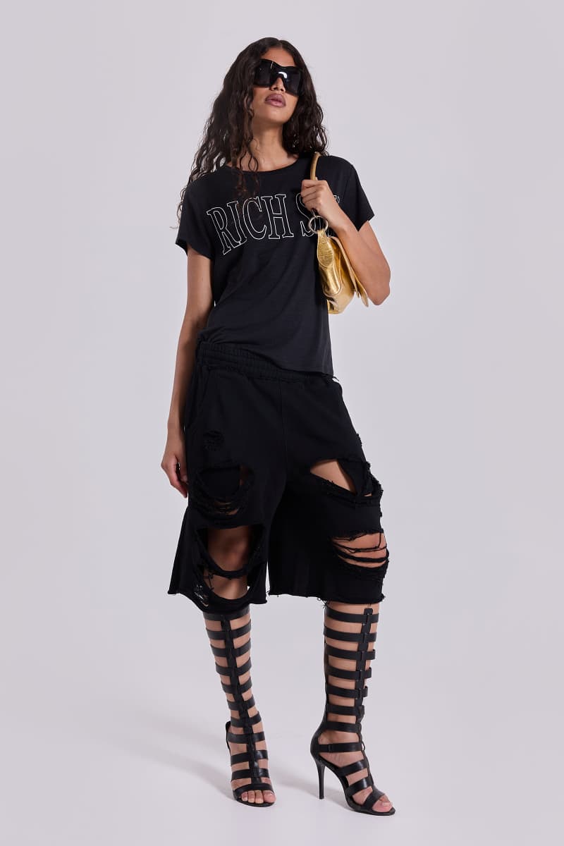 Jaded London Black Distressed Monster Shorts Black
