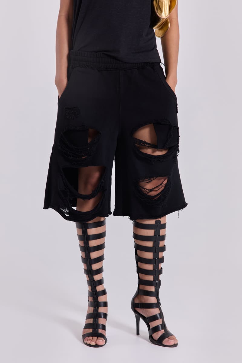 jaded london Black Distressed Monster Shorts Black