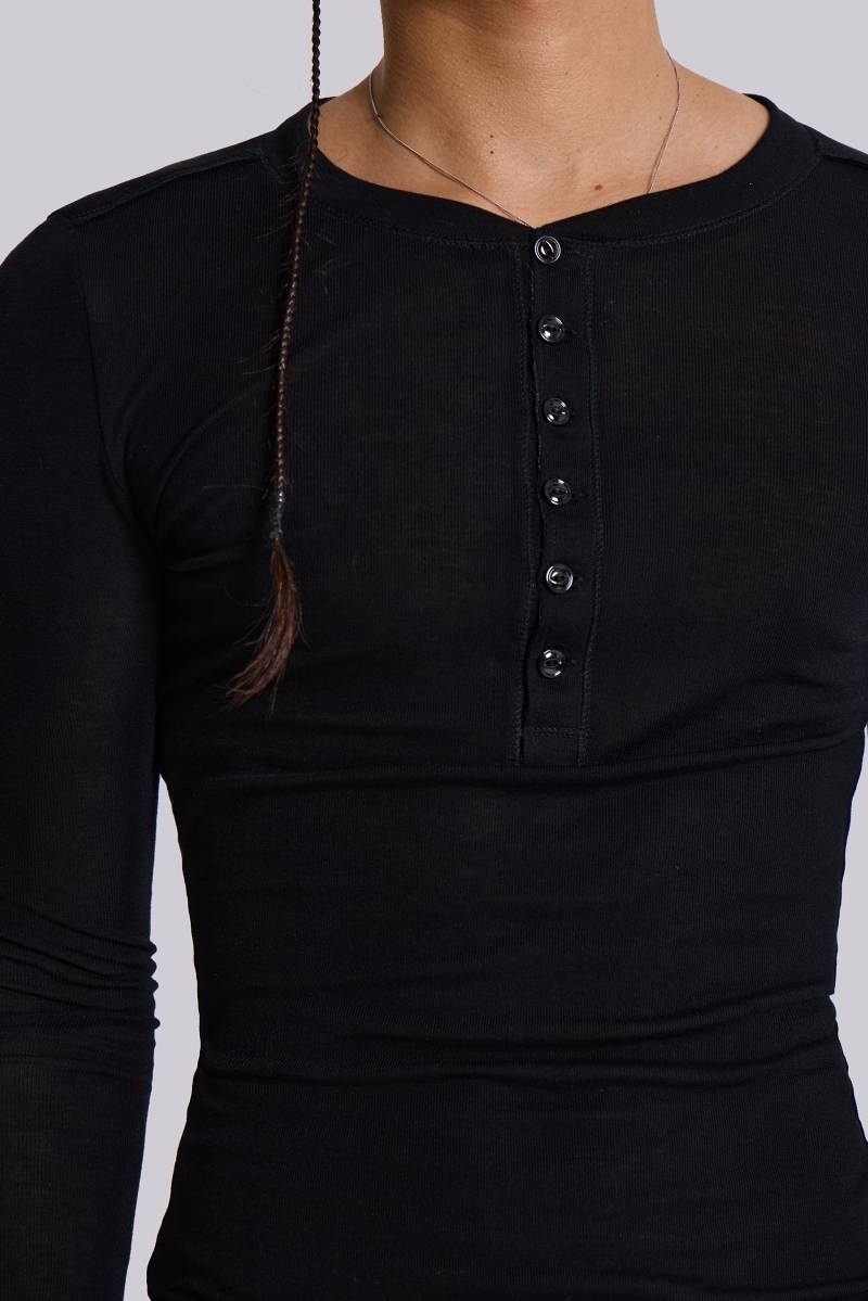 Jaded London Black Haze Henley Top Black