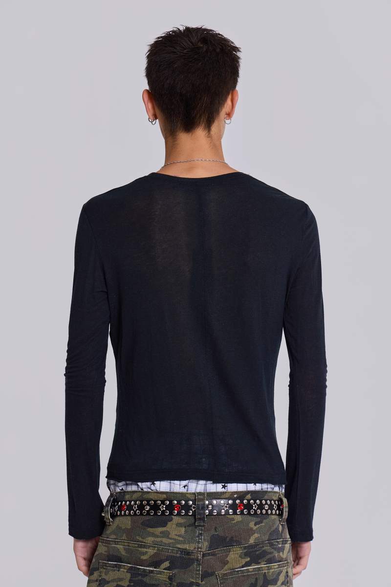 Jaded London Black Mist Long Sleeve Top Black