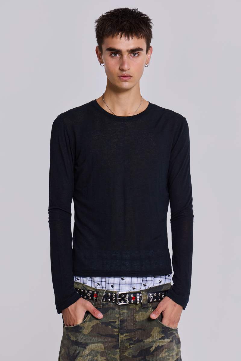 Jaded London Black Mist Long Sleeve Top Black