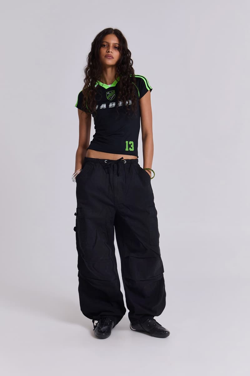 Jaded London Black Parachute Cargo Pants Black