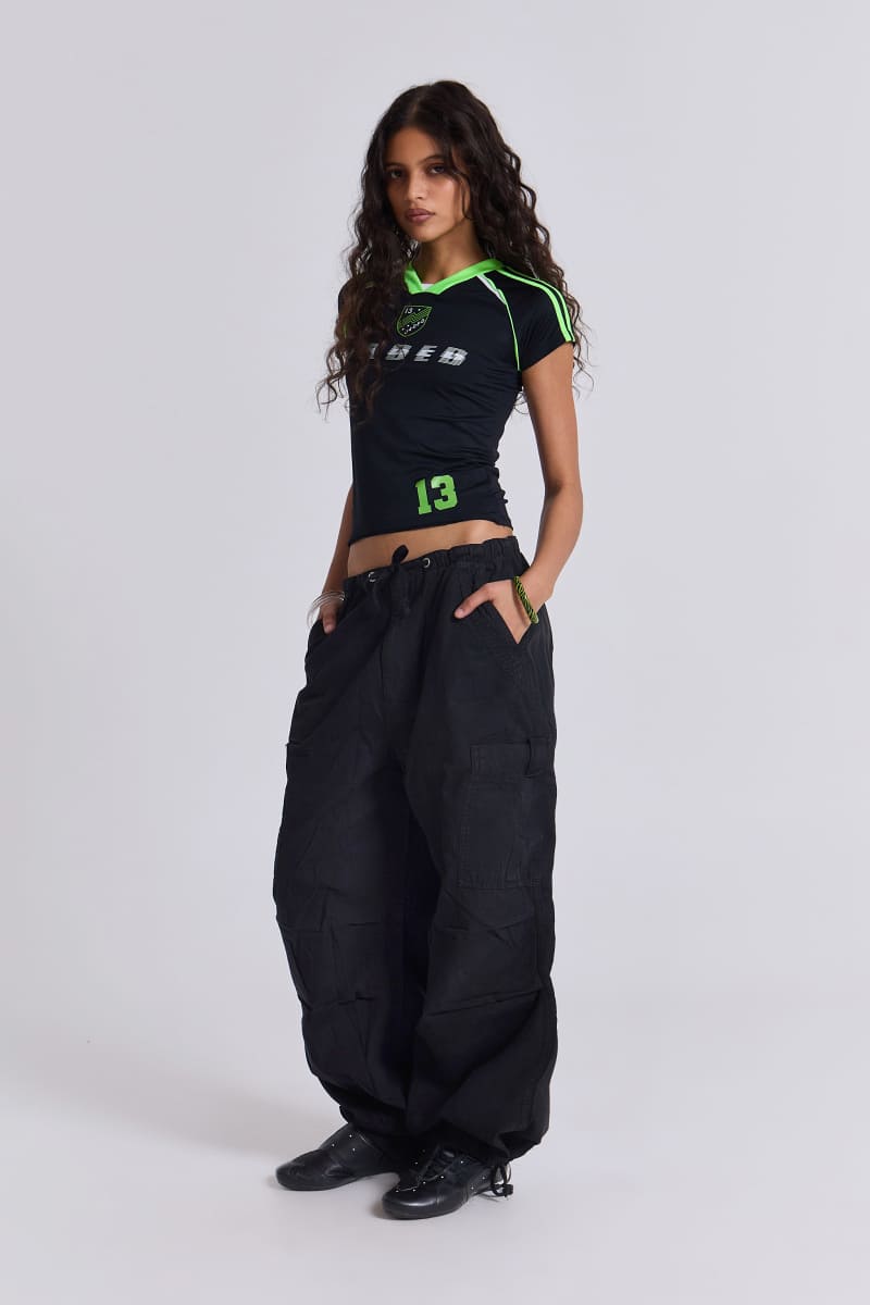 Jaded London Black Parachute Cargo Pants Black
