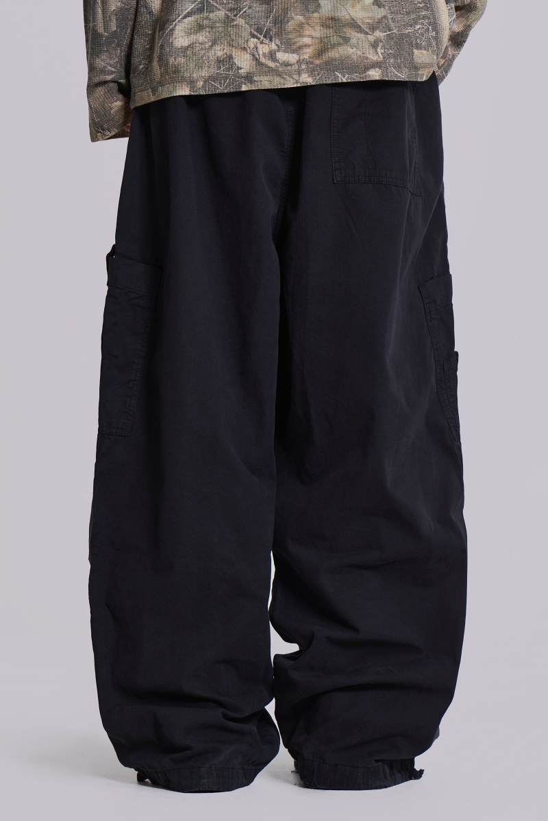 Jaded London Black Parachute Cargo Pants Black