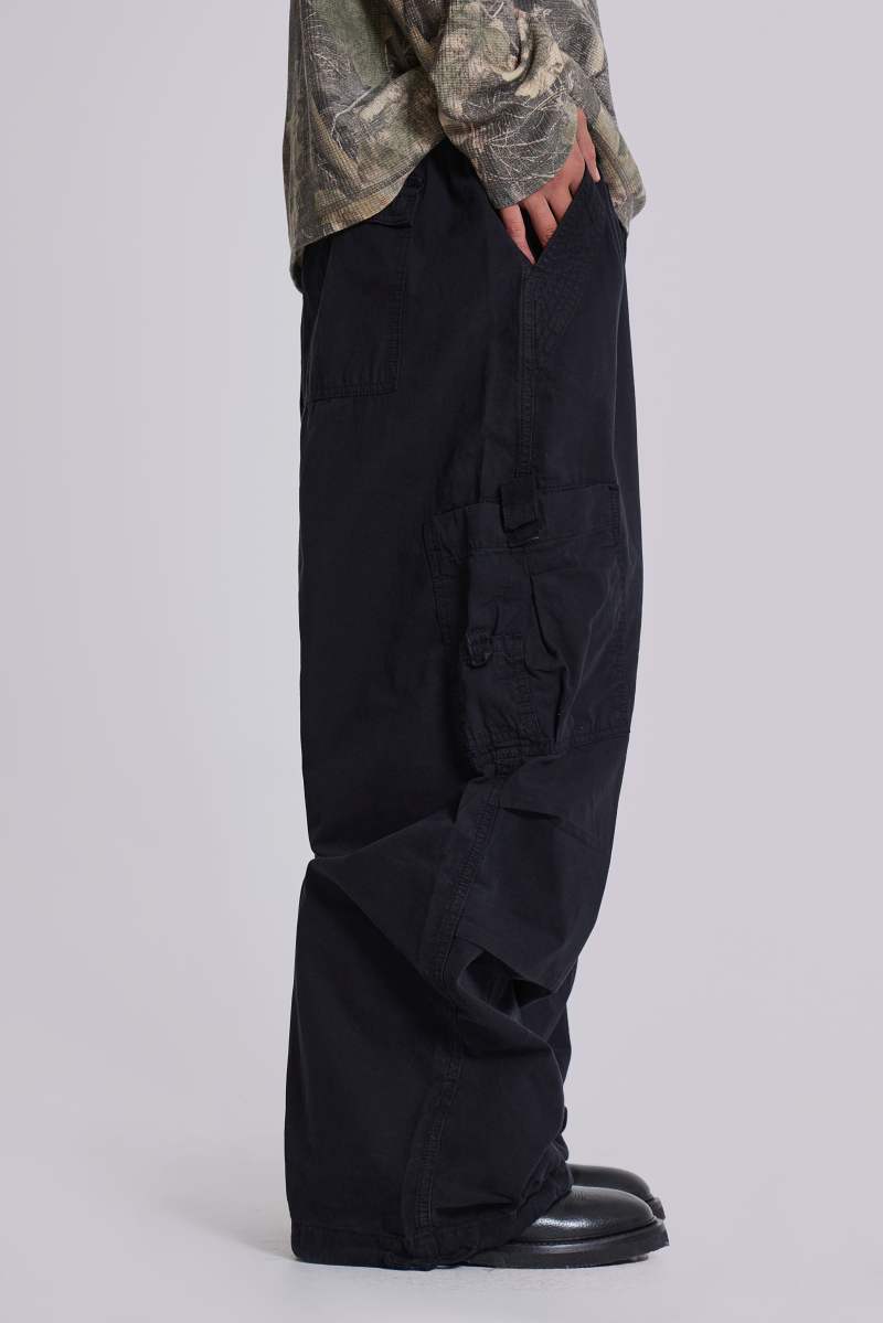 Jaded London Black Parachute Cargo Pants Black