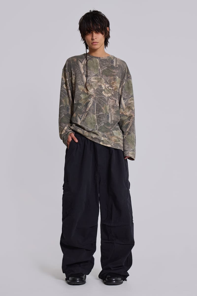 Jaded London Black Parachute Cargo Pants Black