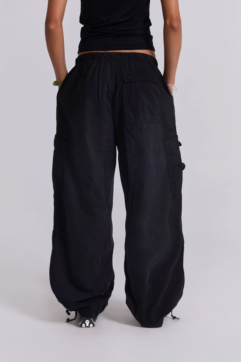 jaded london Black Parachute Cargo Pants Black