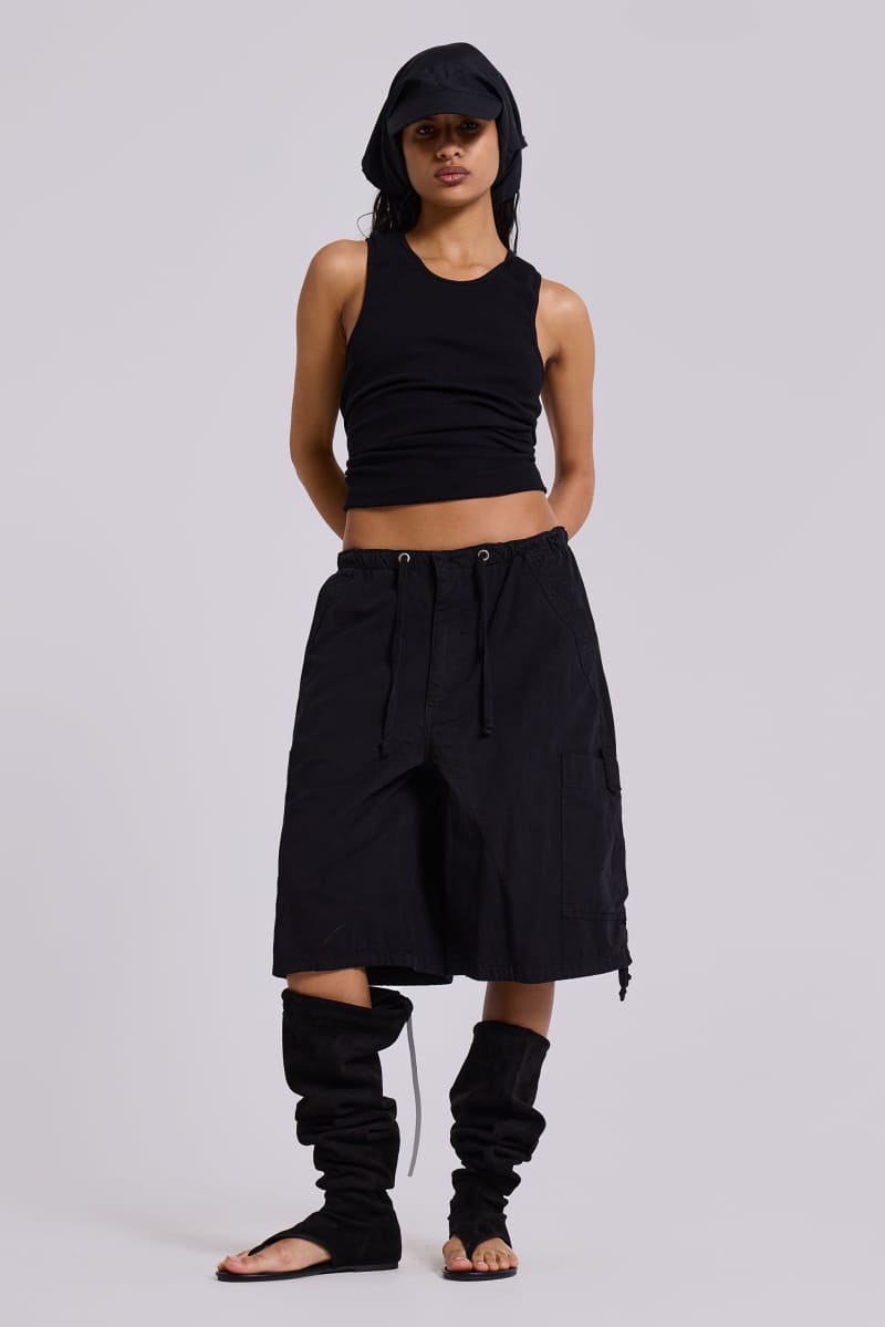 Jaded London Black Parachute Cargo Shorts Black