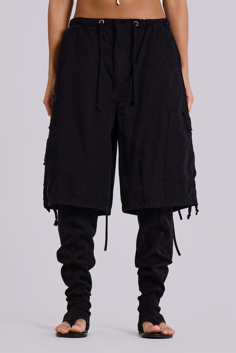 jaded london Black Parachute Cargo Shorts Black