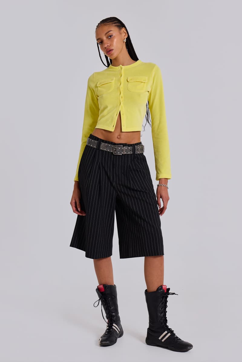 Jaded London Black Pinstripe Goliath Shorts Black