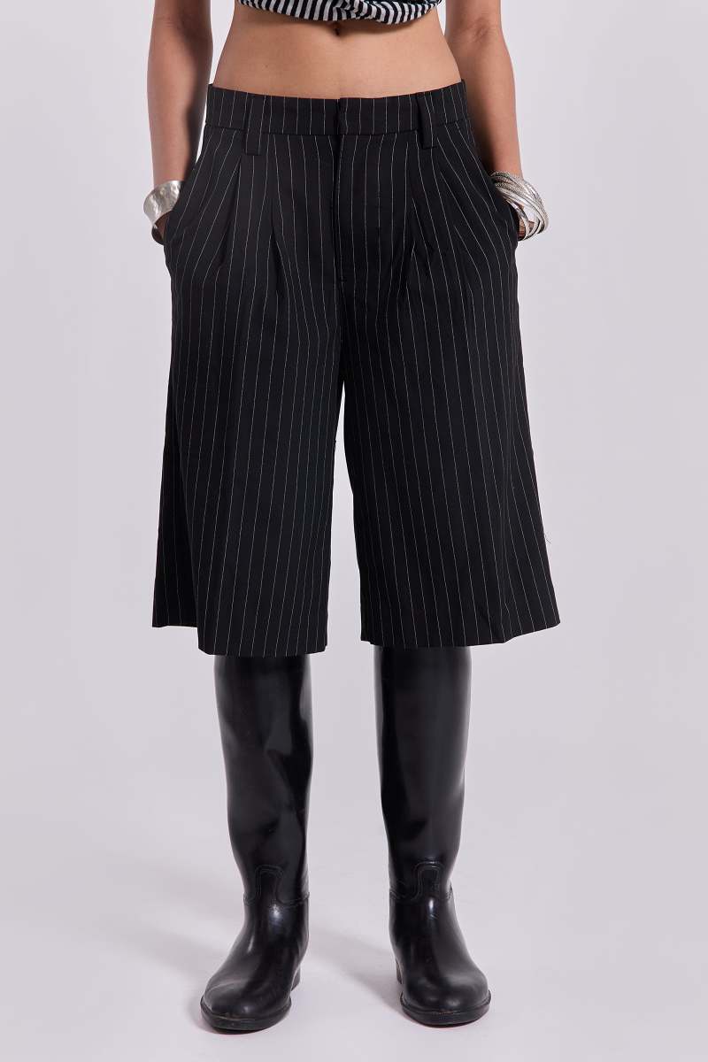 Jaded London Black Pinstripe Goliath Shorts Black