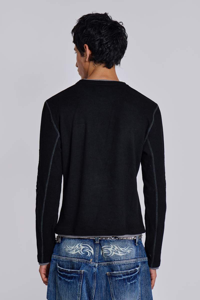 Jaded London Black Tattoo Applique Tee Black