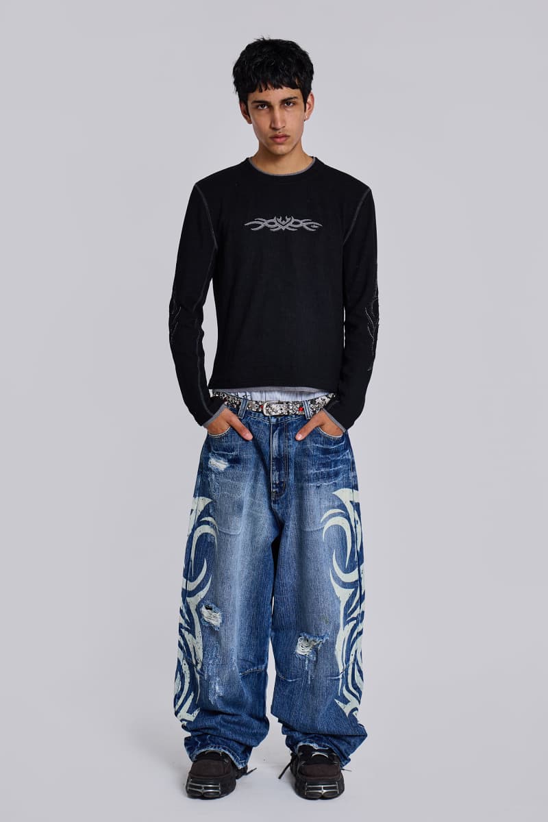 jaded london Black Tattoo Applique Tee Black