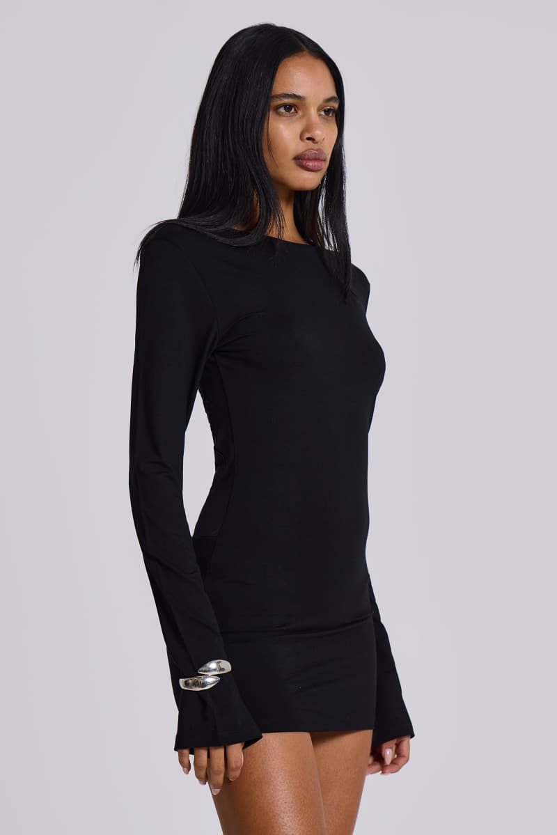 Jaded London Black Wings Mesh Dress Black