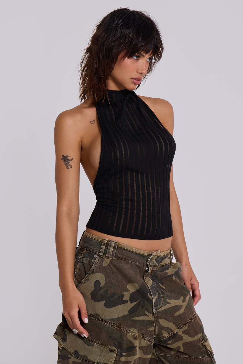 Jaded London Black Zene Backless Top Multi