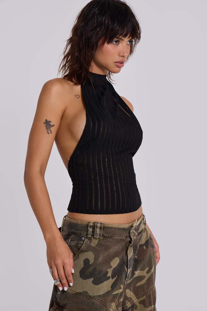 Jaded London Black Zene Backless Top Multi