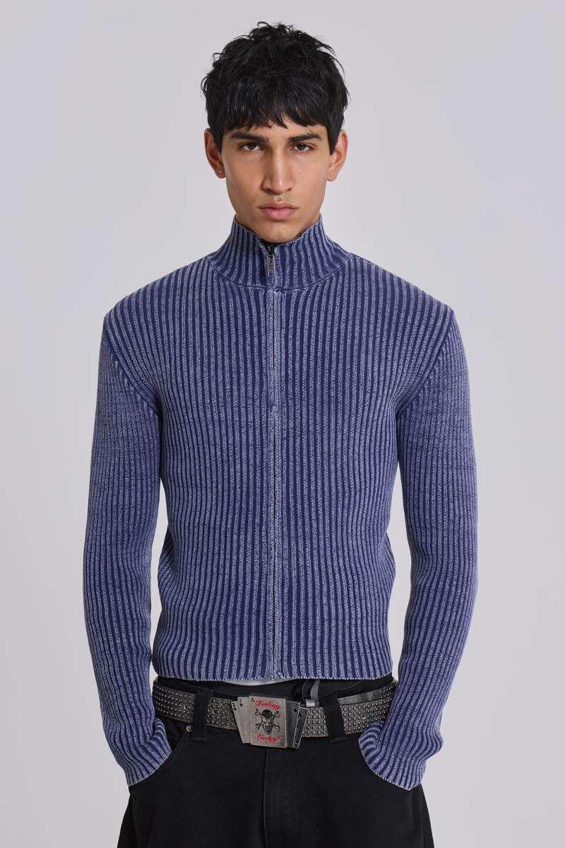 Jaded London Blue Lucid Knit Track Top Blue