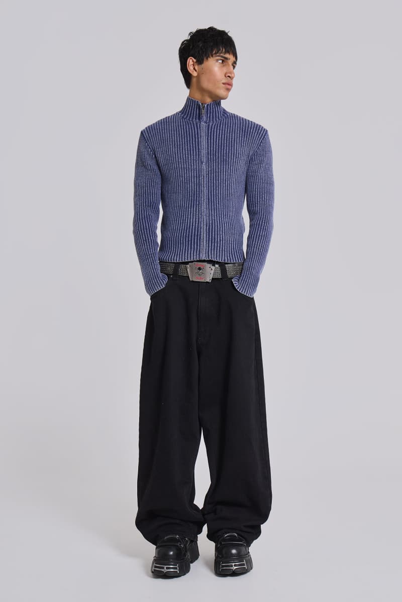 jaded london Blue Lucid Knit Track Top Blue